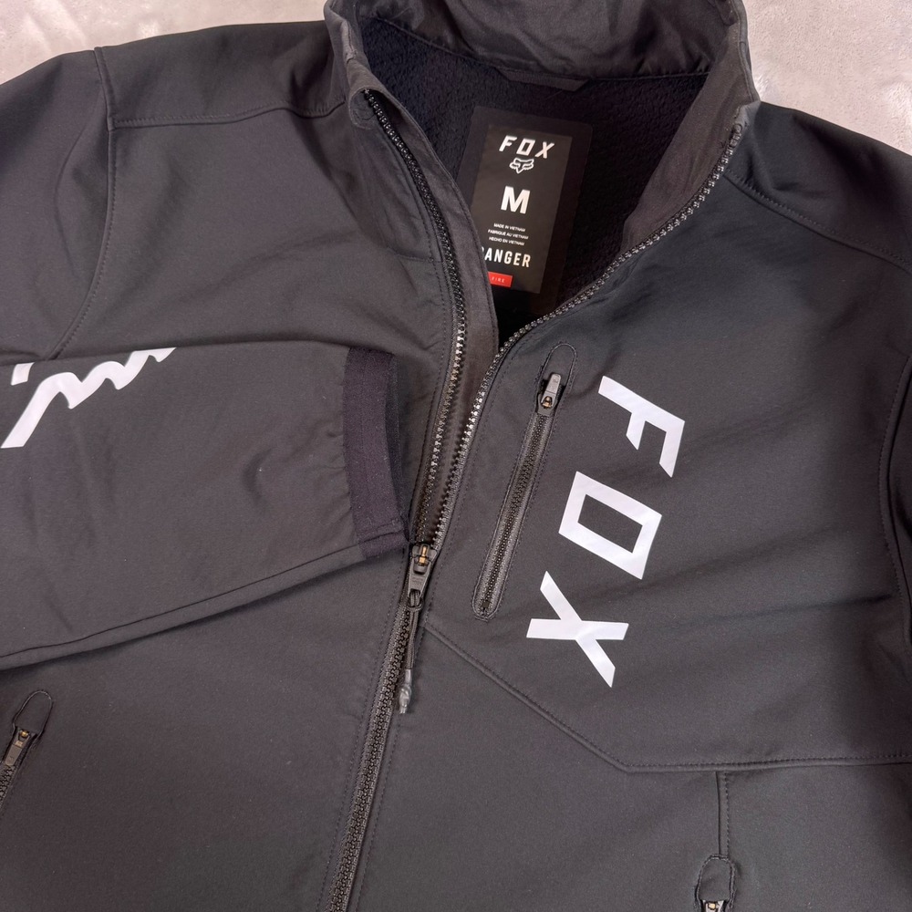 Fox Racing Ranger Fire Jacket Mens Medium Black MTB Softshell Fleece Lined Zip